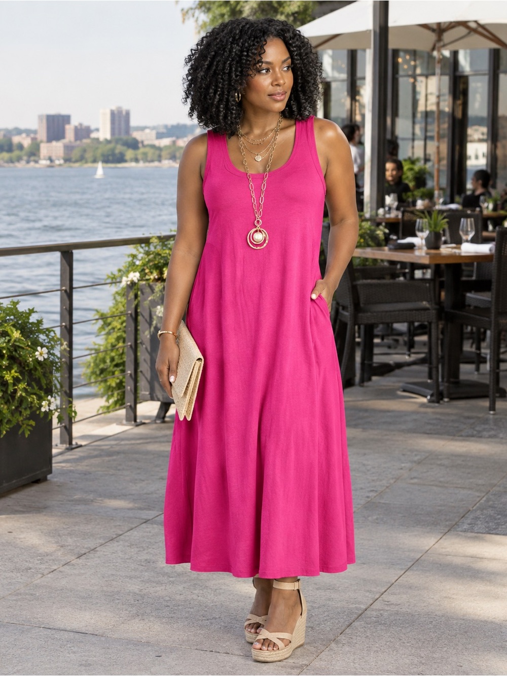 Soft Surroundings Santiago Maxi Dress Magenta Pink Knit Sleeveless 1X NWOT